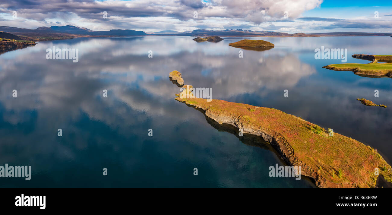 Lake Thingvellir, Thingvellir National Park, Iceland. This image is shot using a drone. Stock Photo