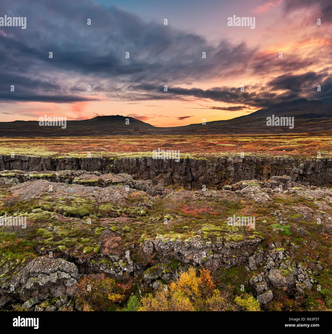 Thingvellir National Park, Iceland. This image is shot using a drone. Stock Photo