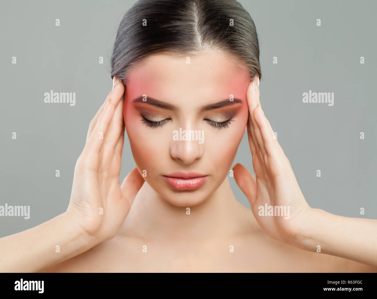 Female model with headache, closed eyes portrait Stock Photo Alamy