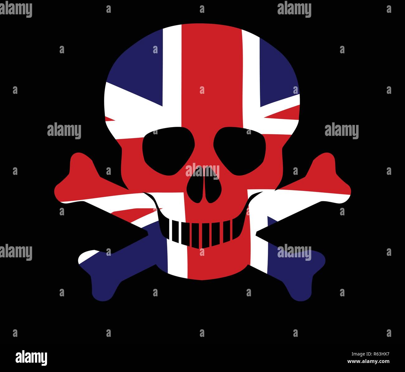 Skull and crossbones with a Union Jack flag inlay Stock Vector