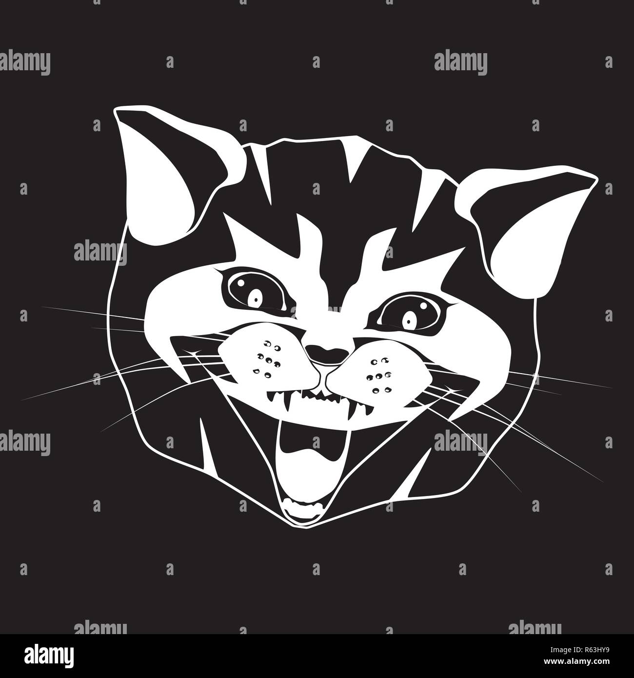 Cat head white silhouette on black vector illustration Stock Vector ...