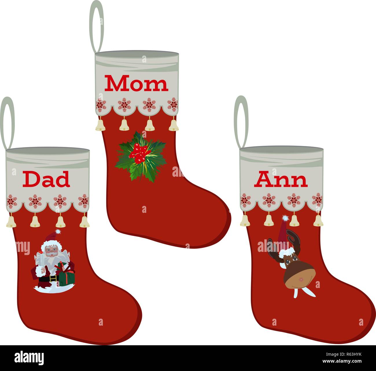 Christmas stocking icon set vector flat illustration Stock Vector Image