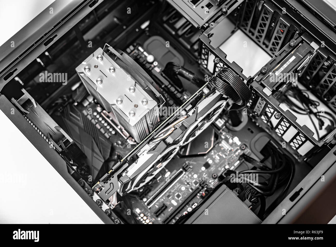 PC system unit. Components of the computer at the time of assembly of the PC. Stock Photo