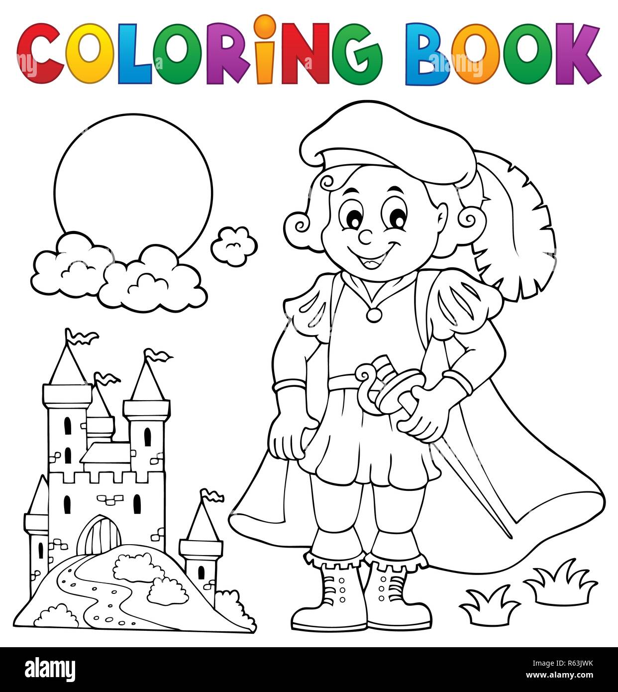 Coloring book prince and castle 1 Stock Photo Alamy