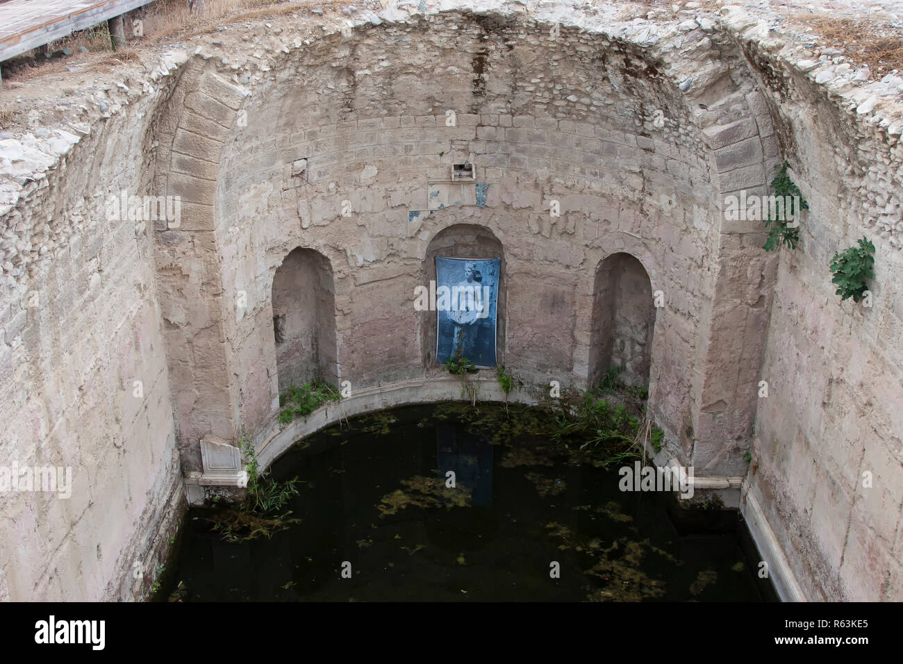 Allianoi  was an ancient hot spring and city with the remains of the 2nd century Roman empire. Due to the dam construction 2011 was covered with sand. Stock Photo