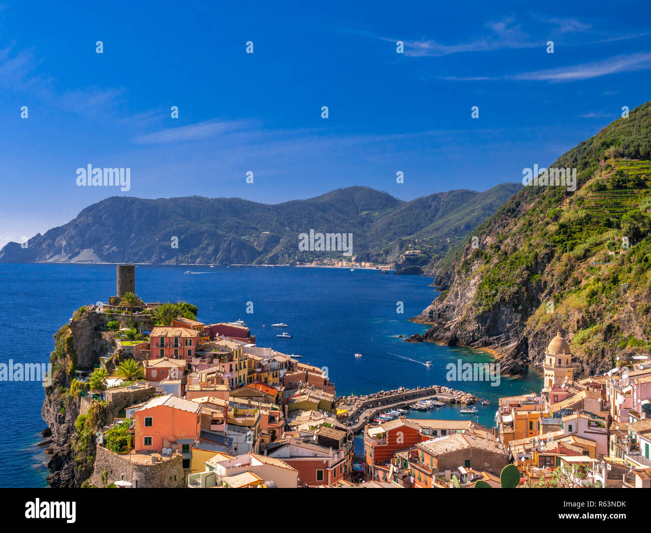 Colorful houses on the coast, UNESCO World Heritage Site, Vernazza, Cinque Terre, Liguria, Italy, Europe Stock Photo