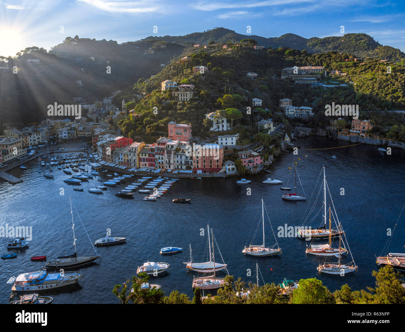 View of Portofino, Golfo Paradiso, Province of Genoa, Riviera di Levante, Liguria, Italy, Europe Stock Photo