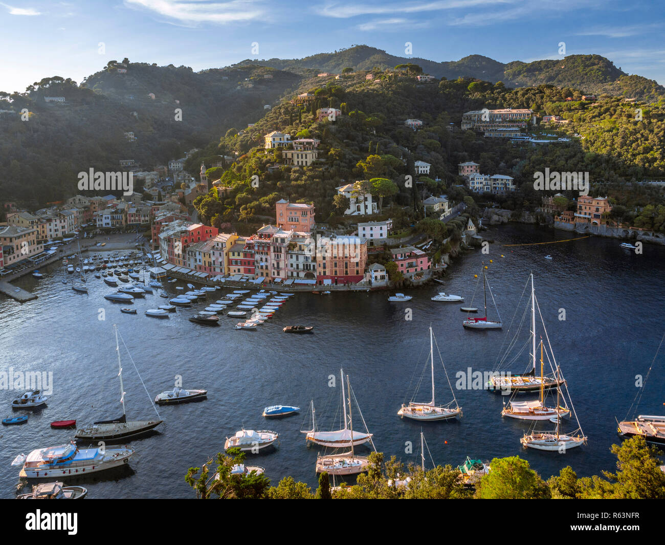 View of Portofino, Golfo Paradiso, Province of Genoa, Riviera di Levante, Liguria, Italy, Europe Stock Photo
