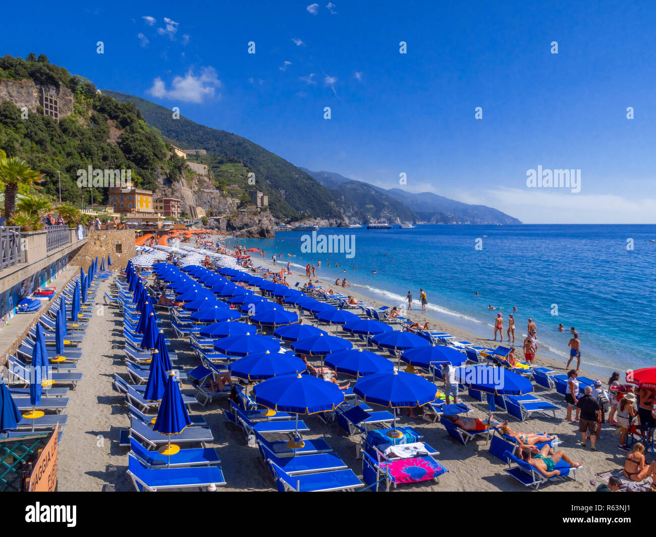 Beach of Monterosso al Mare, Cinque Terre, Rivera di Levante, Province of La Spazia, Liguria, Italy, Europe Stock Photo