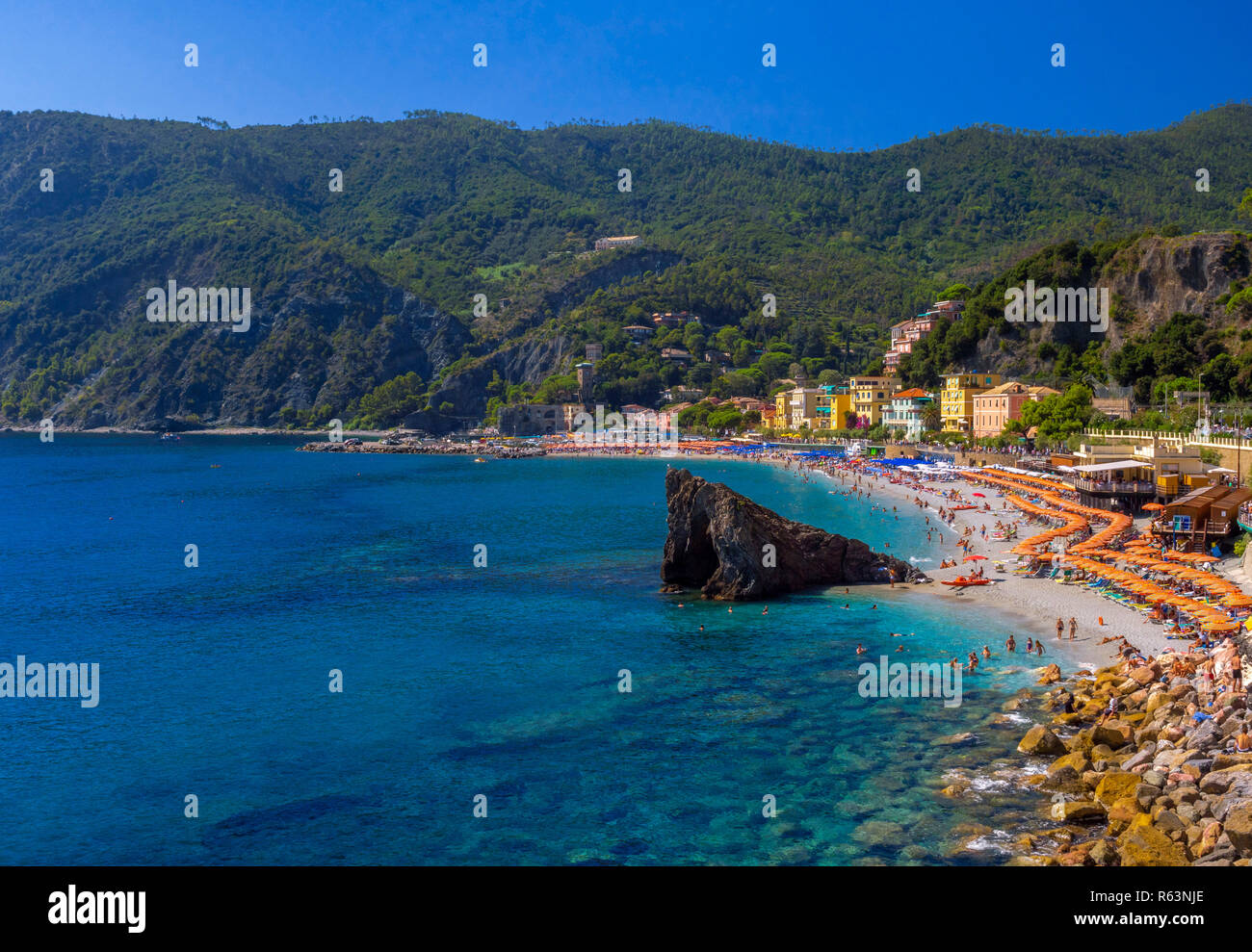 Beach of Monterosso al Mare, Cinque Terre, Rivera di Levante, Province of La Spazia, Liguria, Italy, Europe Stock Photo