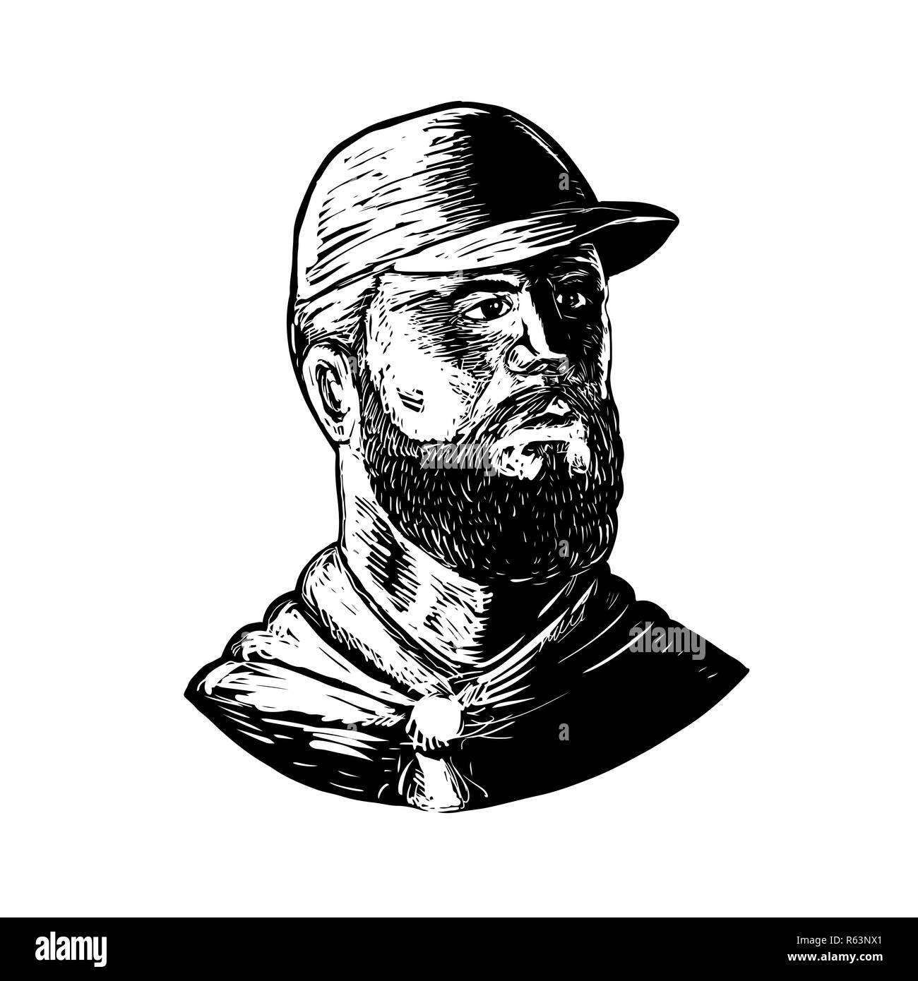 Bearded Chef Scratchboard Stock Photo Alamy