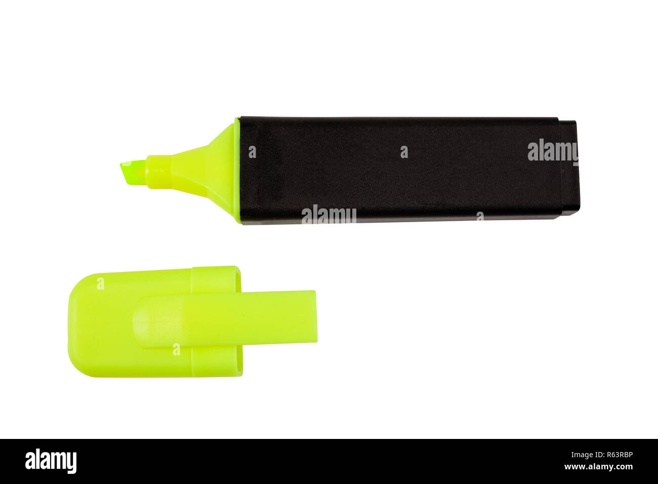 Flourescent yellow-green text and graphics highlighter pen with cap,  isolated on white with clipping path Stock Photo - Alamy
