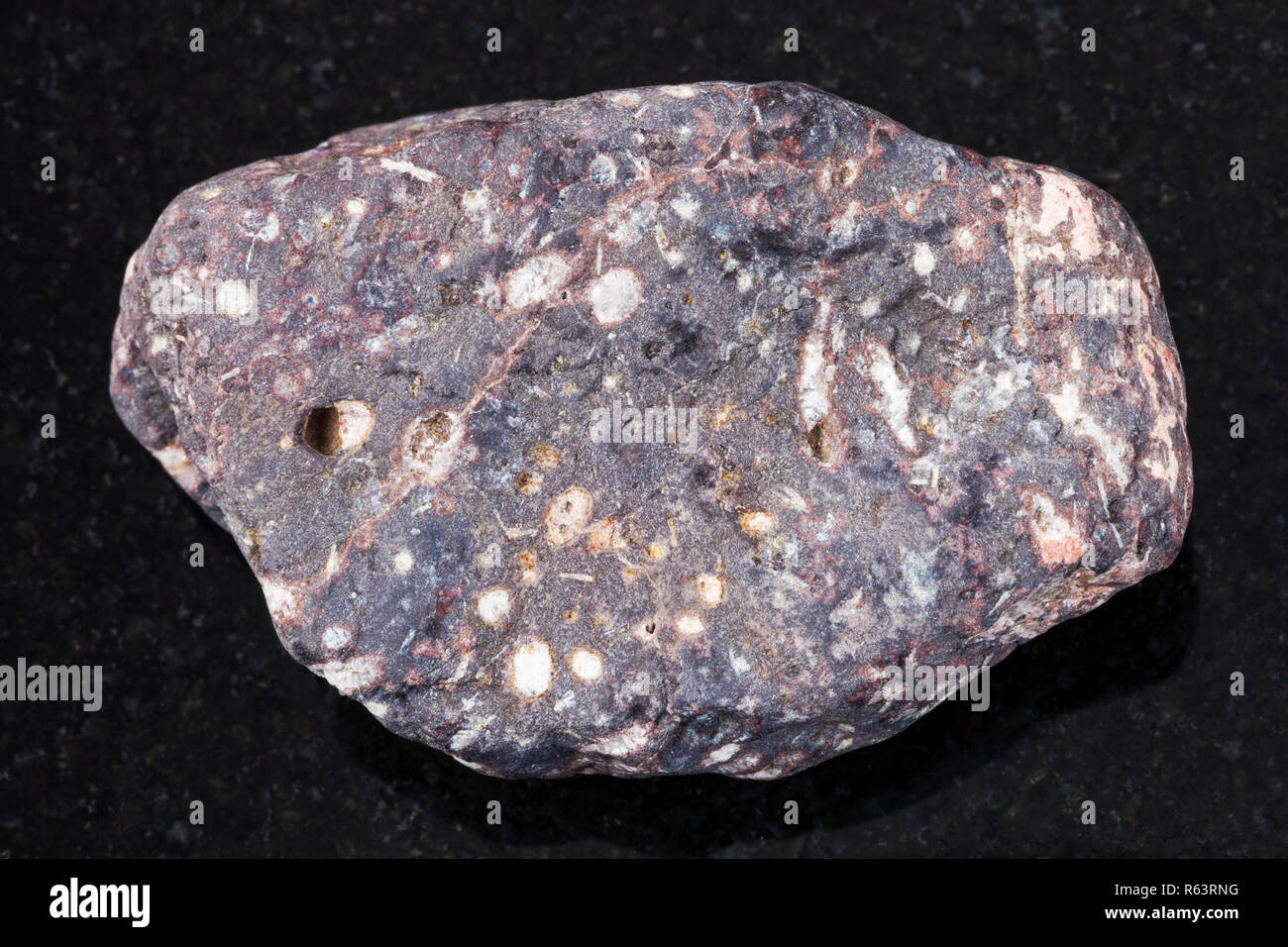 Water Rounded Basalt pebble of porous basalt stone on dark background Stock Photo - Alamy