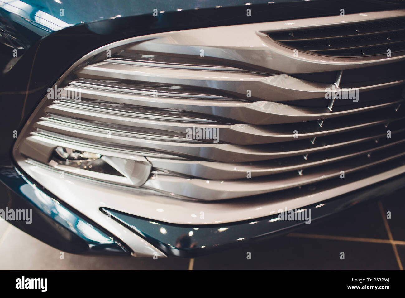 Modern luxury car closeup grille. Background, concept expensive
