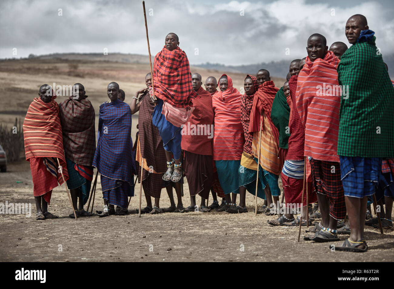 Masai people jumping Stock Photo