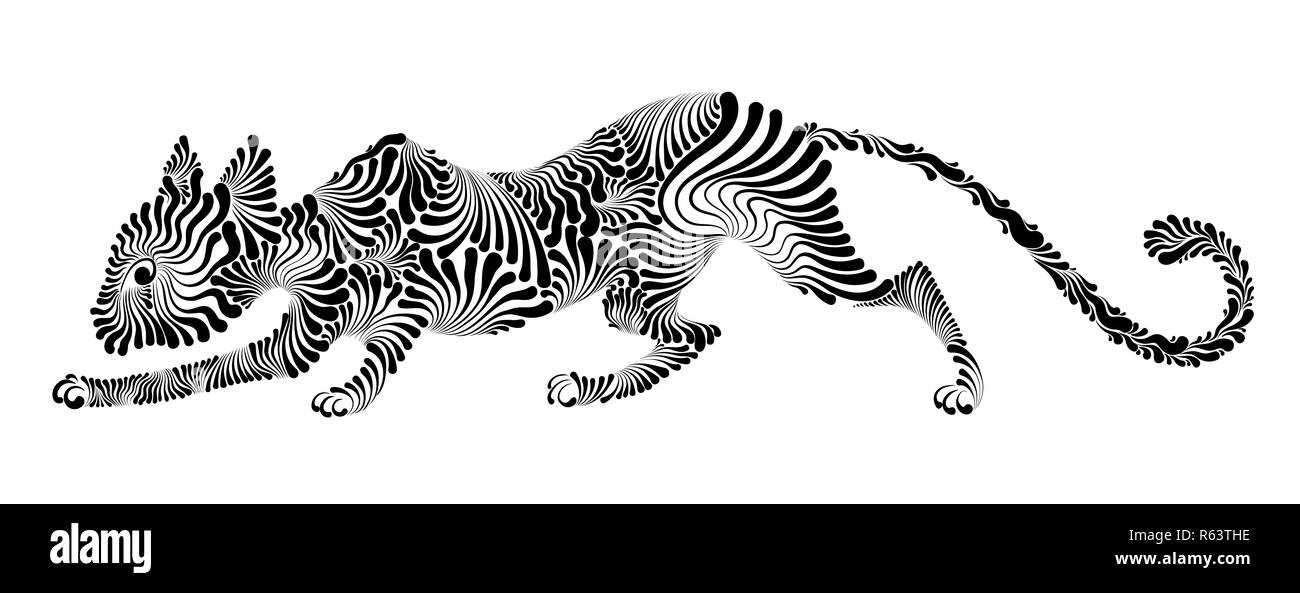 Ornamental tiger silhouette tattoo style vector art: Graphic #157261841