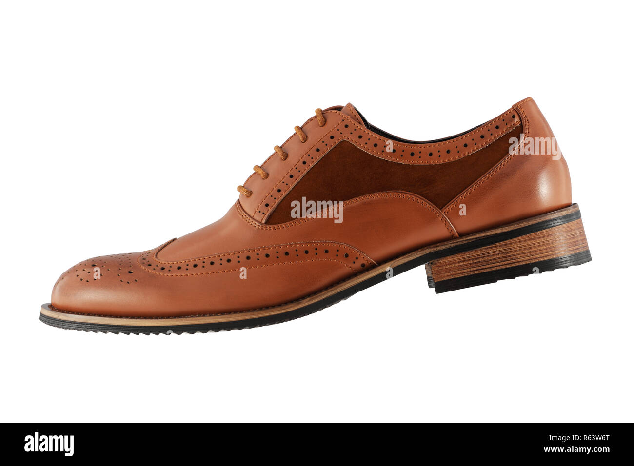 Mens brown shoe side view on a white background Stock Photo
