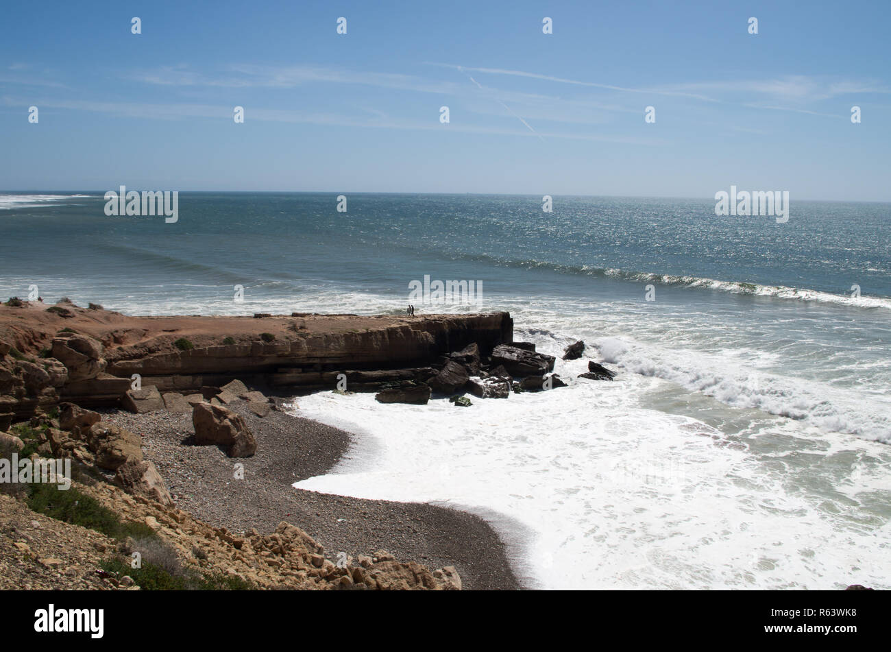 Rock formation at a Moroccan beach near Taghazout Stock Photo