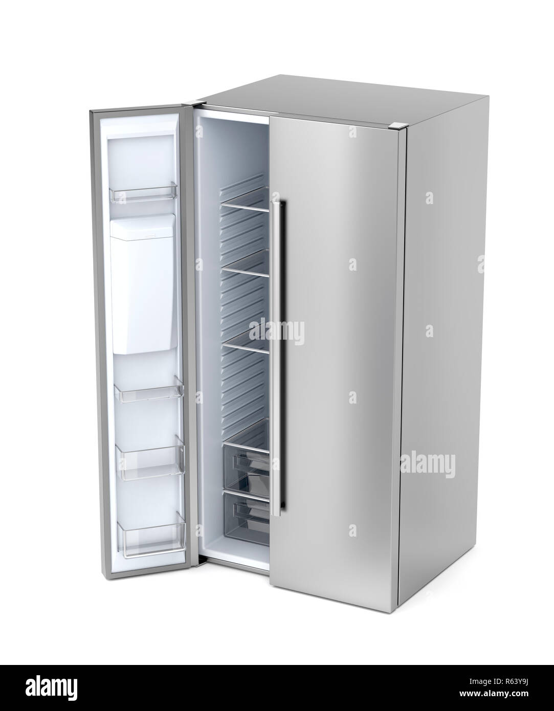 Side-by-side refrigerator with opened door Stock Photo