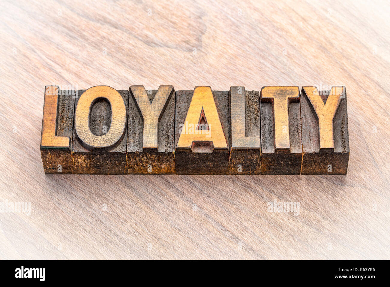 loyalty word in vintage letterpress wood type blocks Stock Photo
