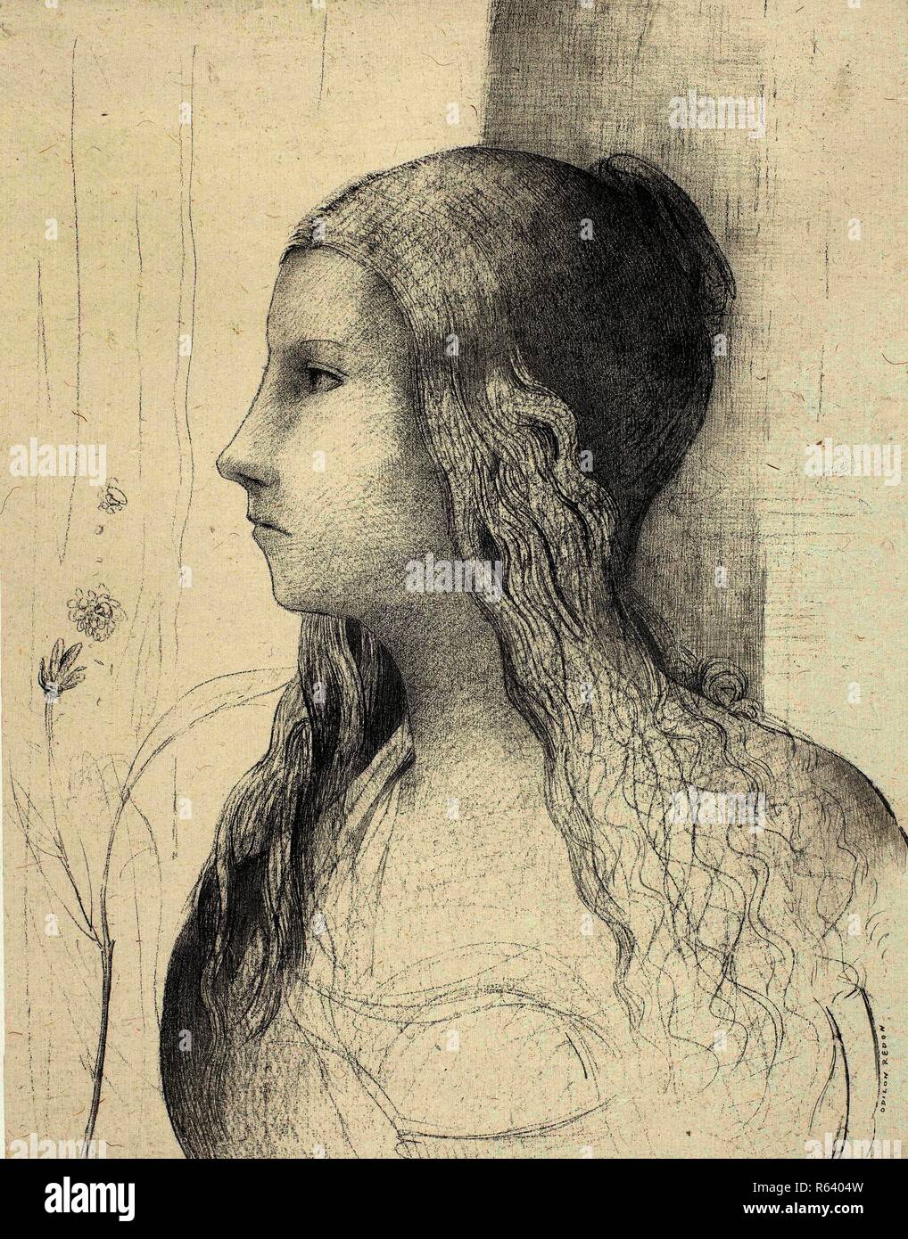 Brünnhilde in Die Götterdämmerung by Wagner (Brünnhilde, crépuscule des dieux). Dimensions: 60 cm x 45.2 cm, 37.8 cm x 29.6 cm, 37.8 cm x 29.6 cm. Museum: Van Gogh Museum, Amsterdam. Author: REDON, ODILON. Stock Photo