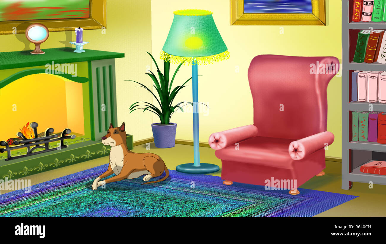 Big Yellow Dog Indoor Stock Photo Alamy