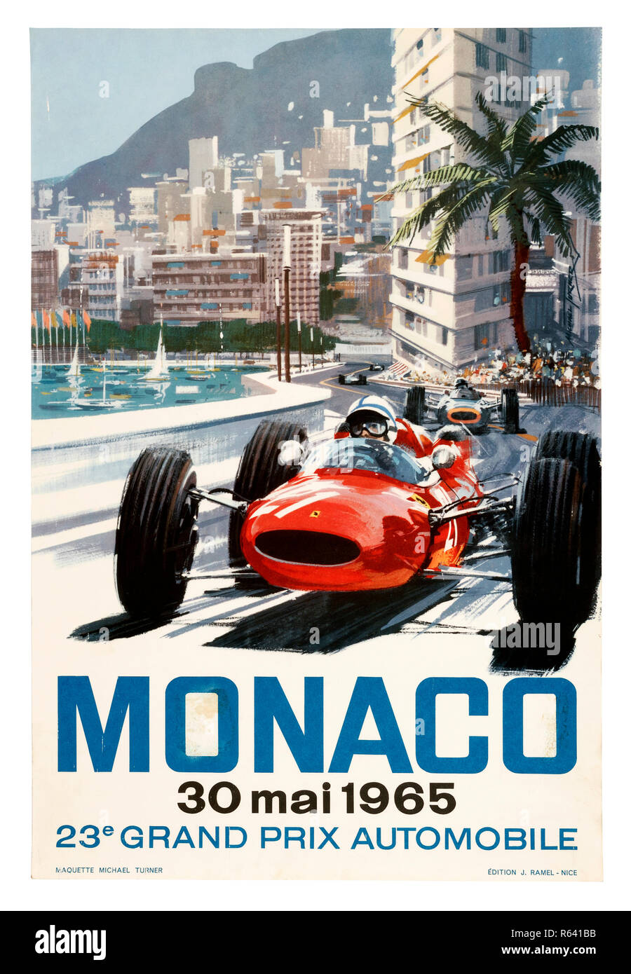 Vintage poster for the 1965 Monaco Grand Prix Formula 1 race Stock Photo