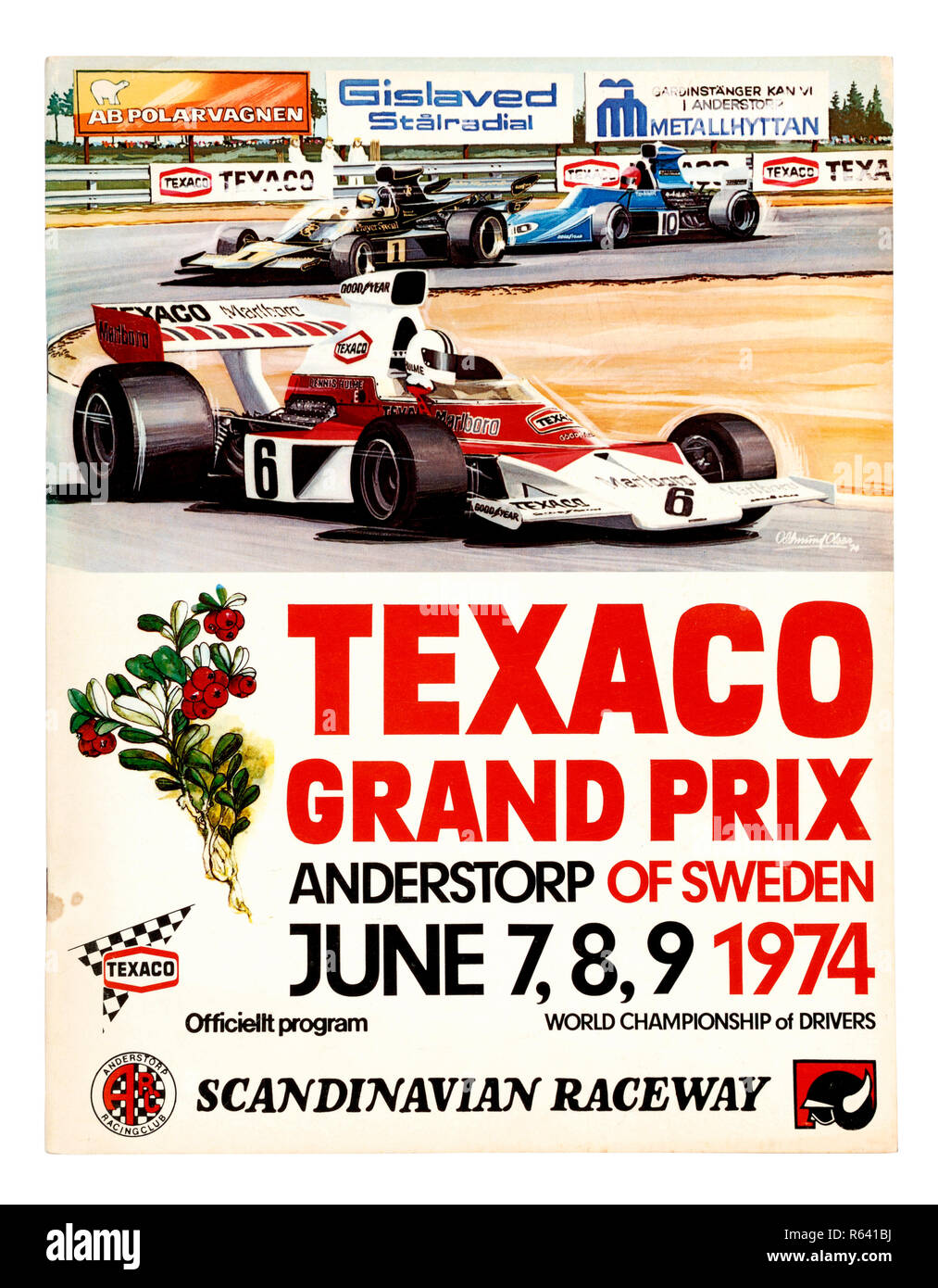 The front cover of a vintage official programme for the 1974 Grand Prix Formula 1 race at the Scandinavian Raceway in Anderstorp Sweden Stock Photo