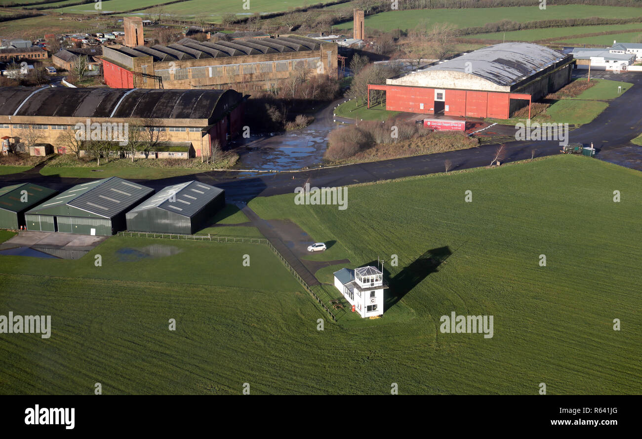 aerial view of Kirkbride Airfield near Wigton, Cumbria, UK Stock Photo