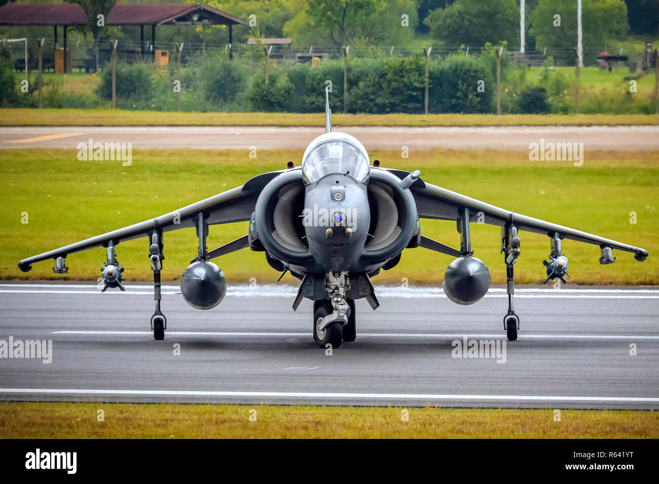 RAF Harrier, informally referred to as the Harrier Jump Jet, is a family of jet-powered attack aircraft capable of vertical/short takeoff and landing  Stock Photo