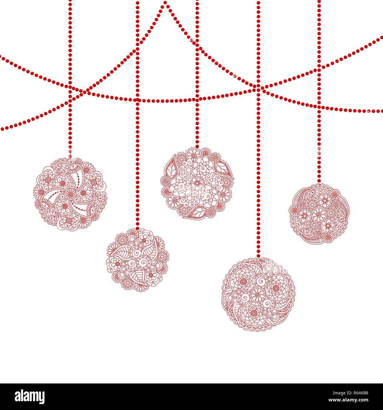 Vector decorative Christmas card with red tree ball from floral doodle ...