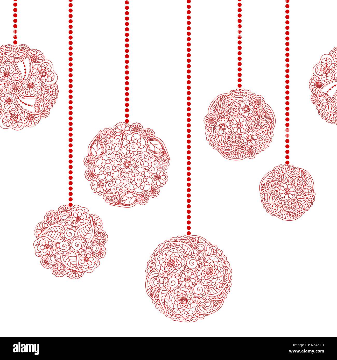 Vector decorative seamless Christmas border with red tree ball toy from ...