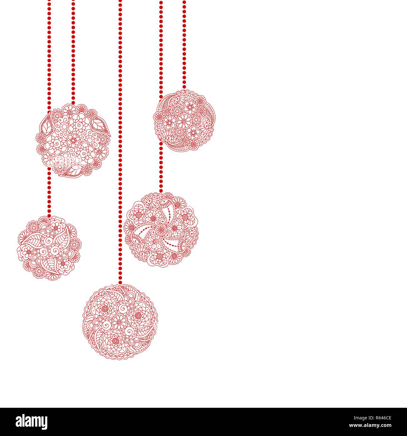 Vector decorative Christmas card with red tree ball toy from floral ...