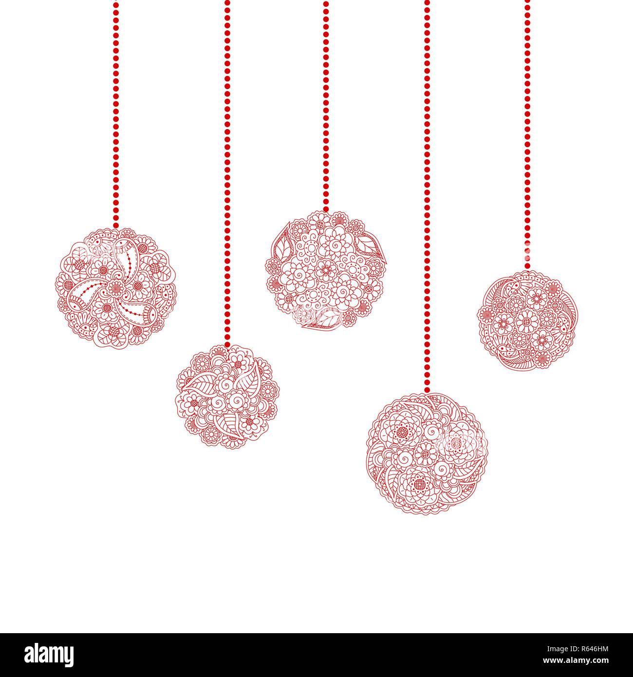 Vector decorative Christmas card with red tree ball toy from floral ...