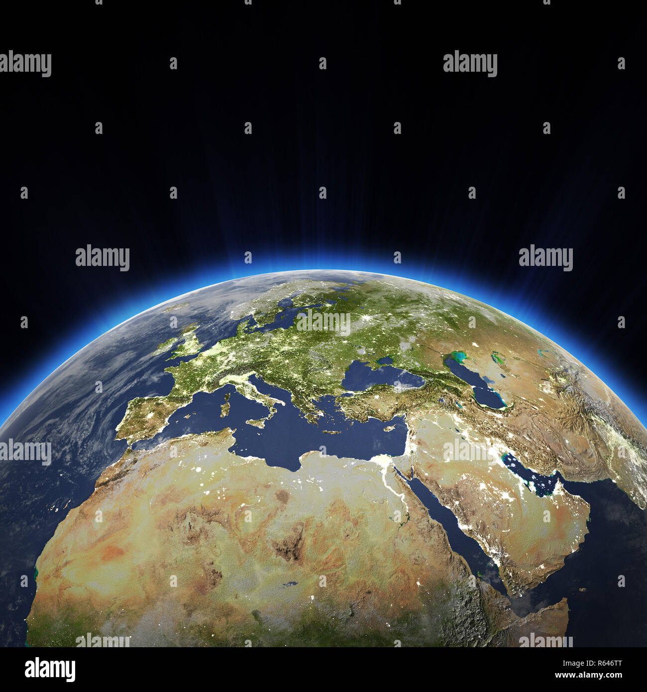Europe city lights at night 3d rendering Stock Photo - Alamy