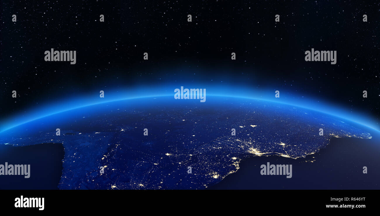 Map of south america at night hi res - South America City Lights Map 3d Rendering R646YT