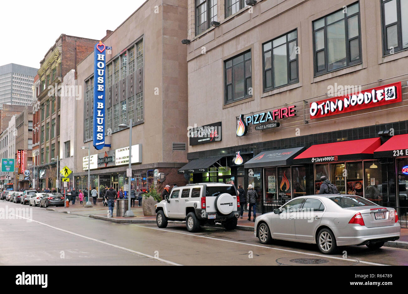 Businesses along Euclid Avenue in downtown Cleveland, Ohio, USA. Stock Photo