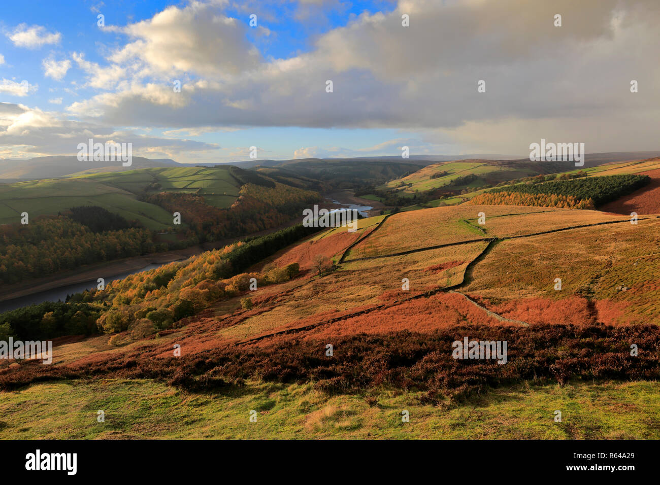Autumn view of Ladybower reservoir, Derwent Valley, Derbyshire, Peak District National Park, England, UK Stock Photo
