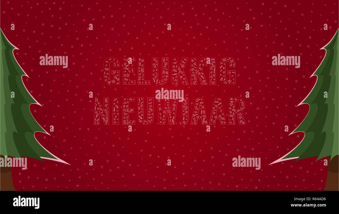 Happy New Year text in Dutch 'Gelukkig Nieuwjaar' filled with 'Happy