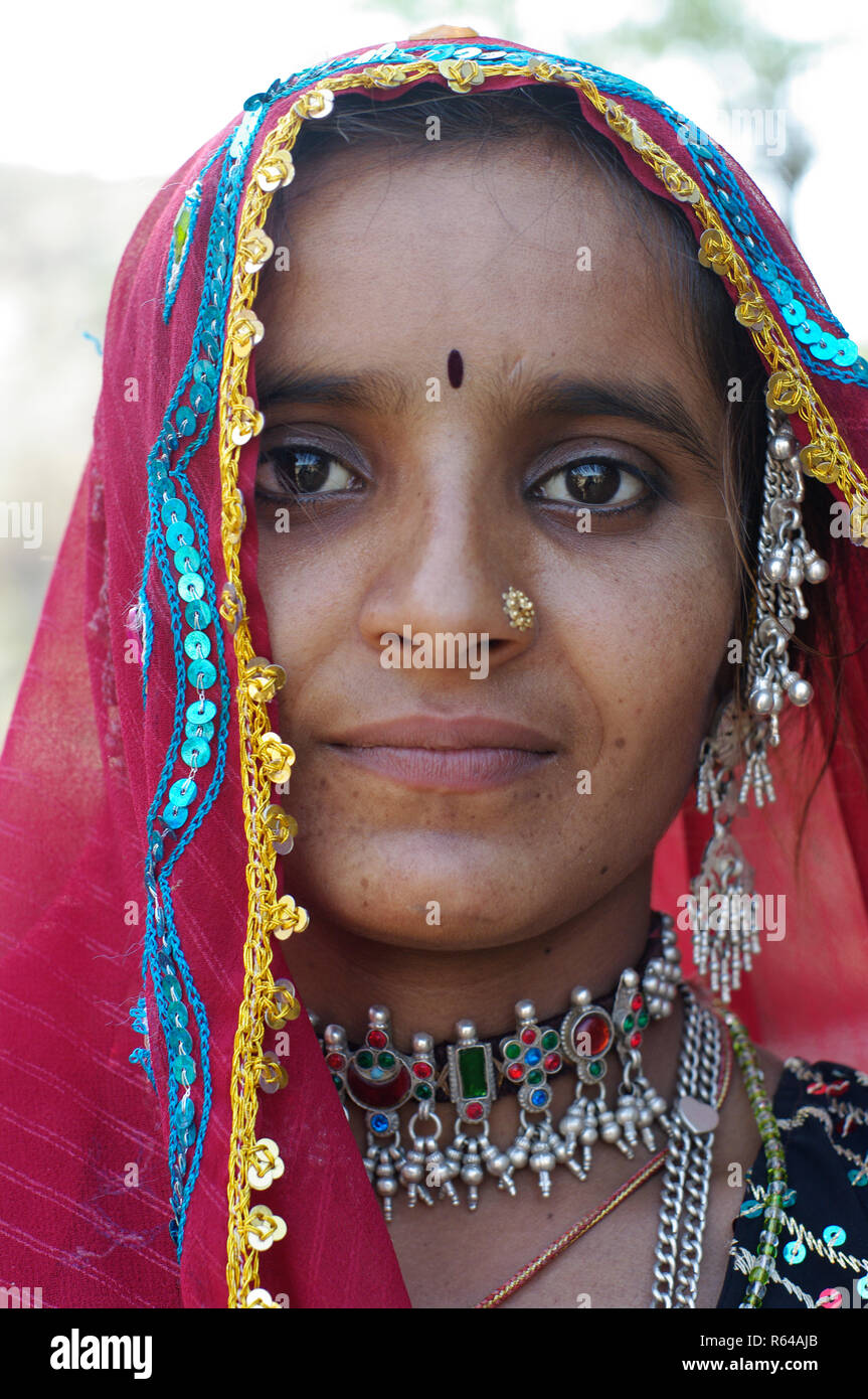 Rabari woman with necklace Stock Photo