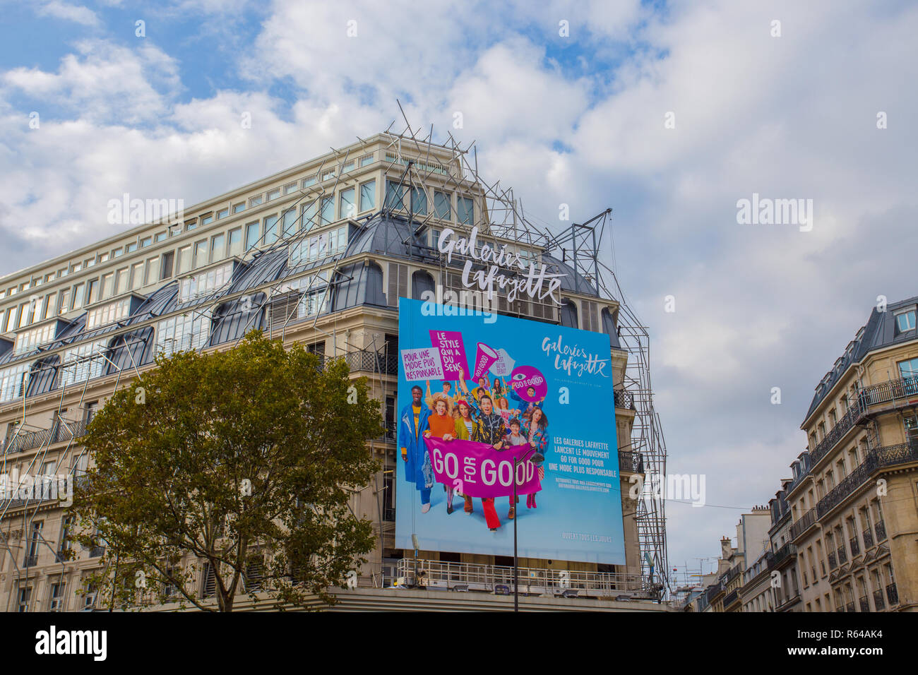 PARIS, FRANCE, SEPTEMBER 6, 2018 -  Galeries Lafayette facade in Paris, France Stock Photo