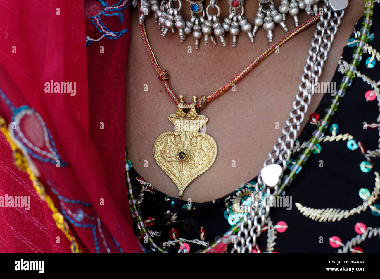 Rabari tribal woman with necklace Stock Photo