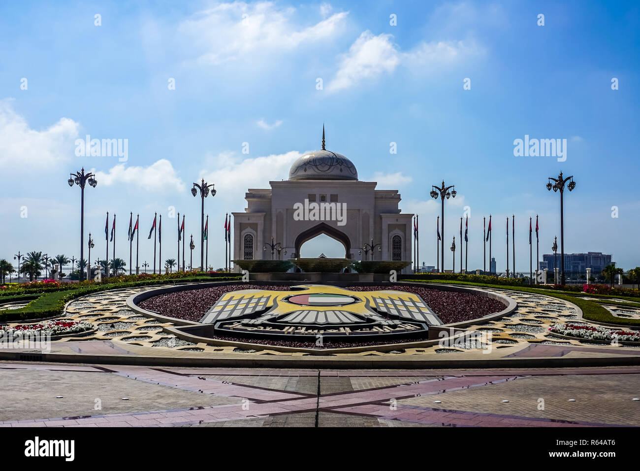 Abu Dhabi Rawal Fountain Emirati Coat of Arms with Oriental Arched Gate