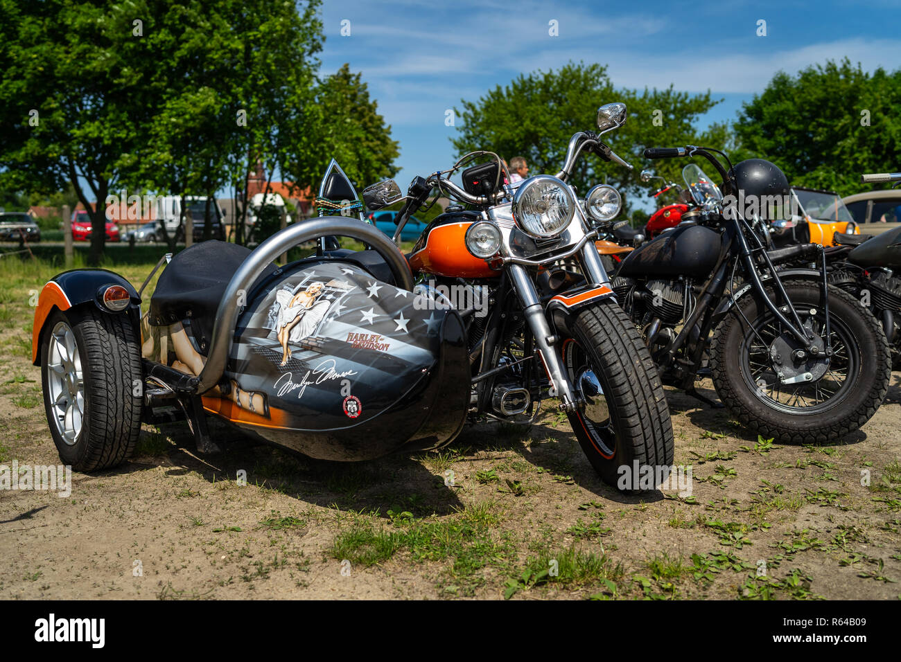 Motorcycle Harley-Davidson with sidecar. Stock Photo