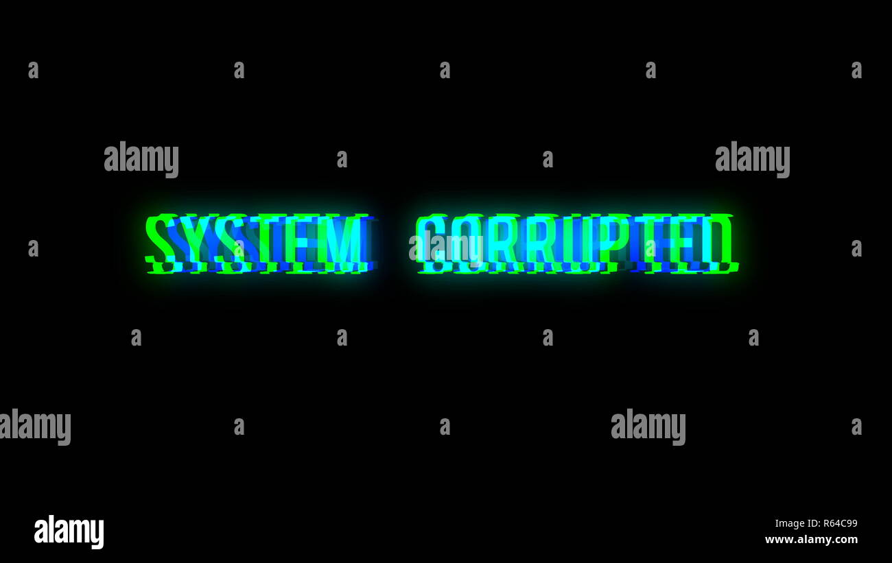 System Corrupted text with bad signal. Glitch effect Stock Photo