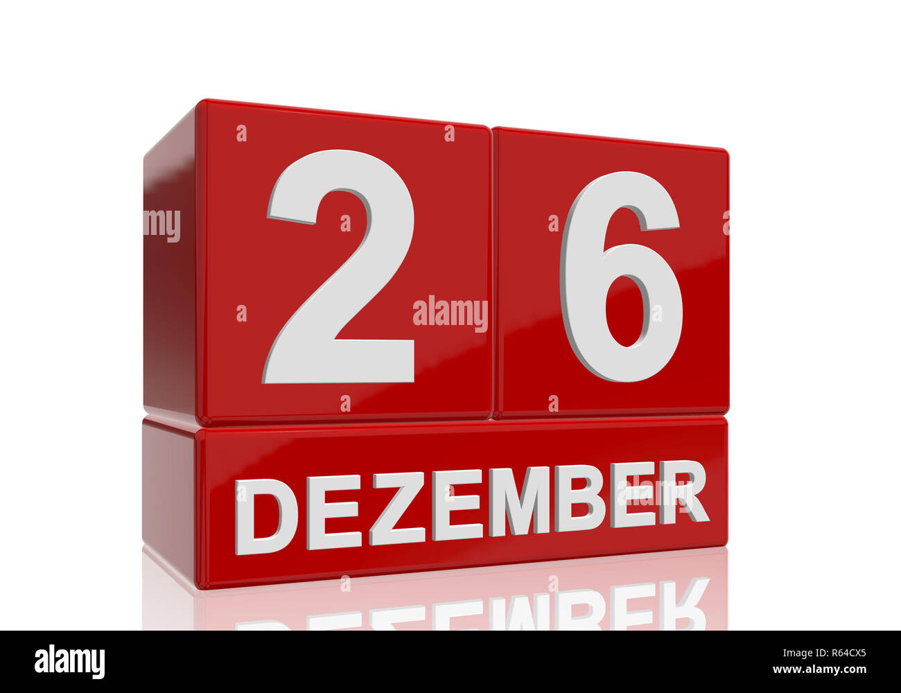 The date of 26 Dezember in white numbers and letters on red, glossy blocks, standing and