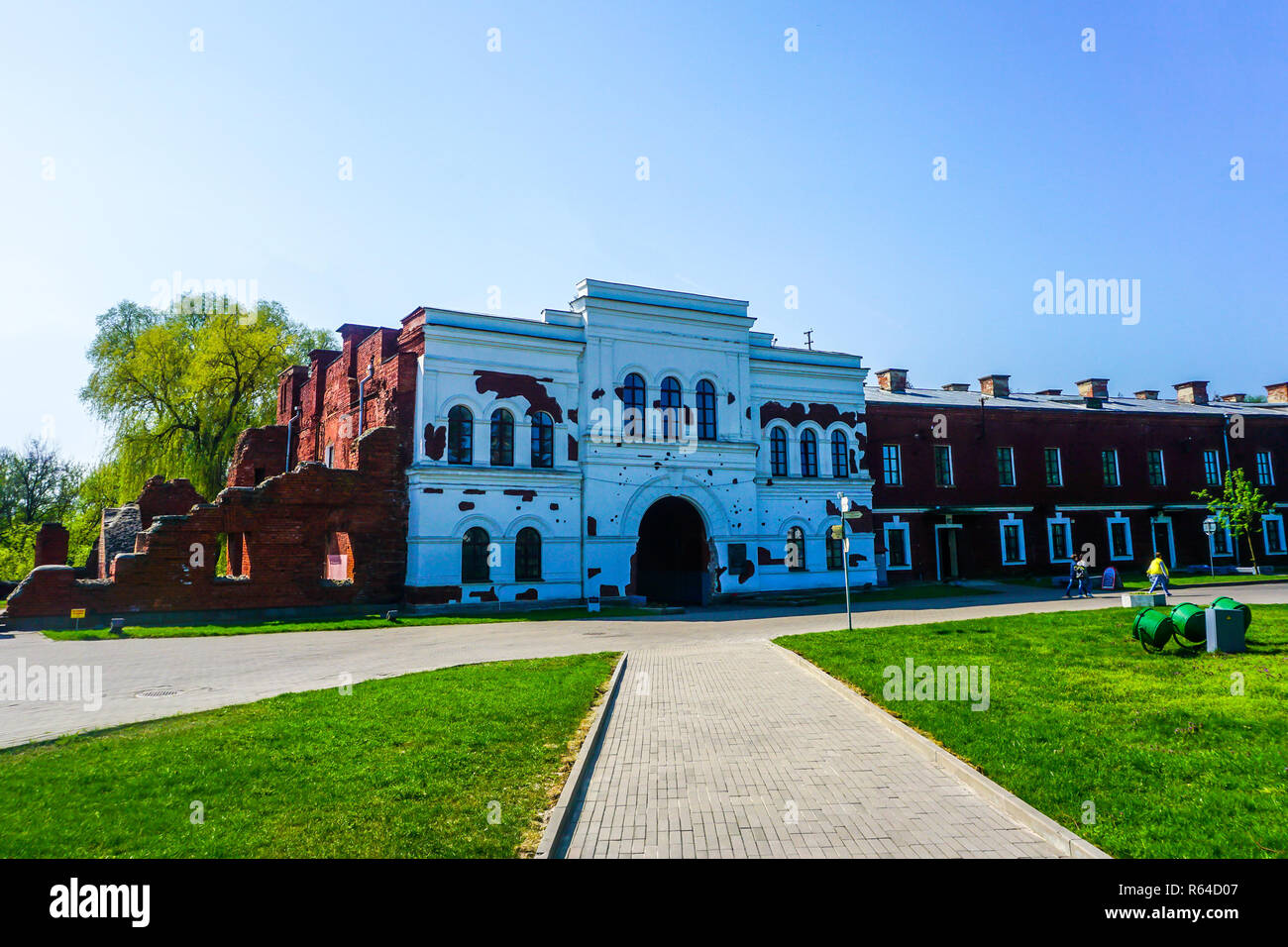Brest Fortress Hero Complex Exit Gate White Building with Blue Sky Background Stock Photo