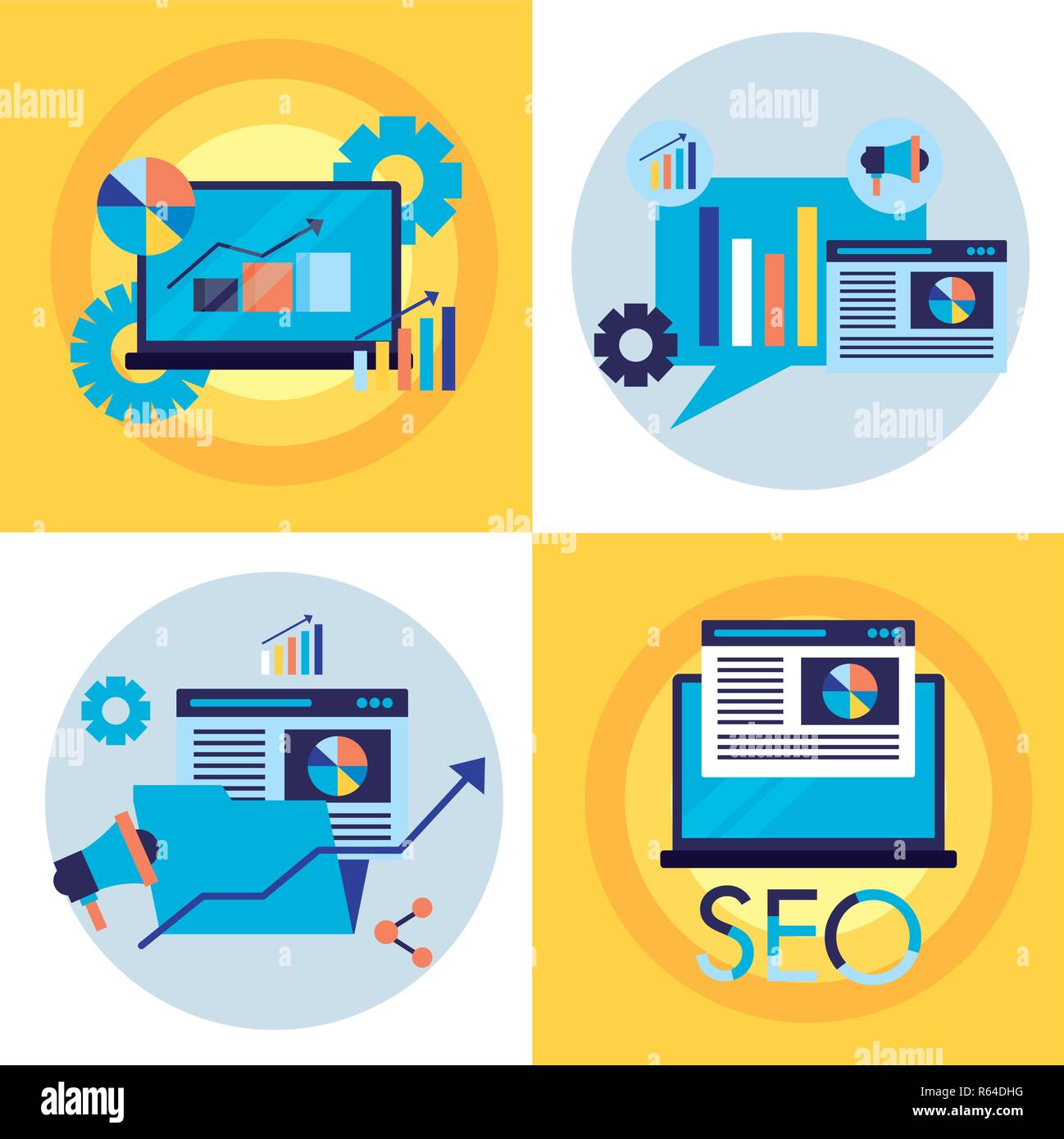 set technology search engine optimization vector illustration Stock ...