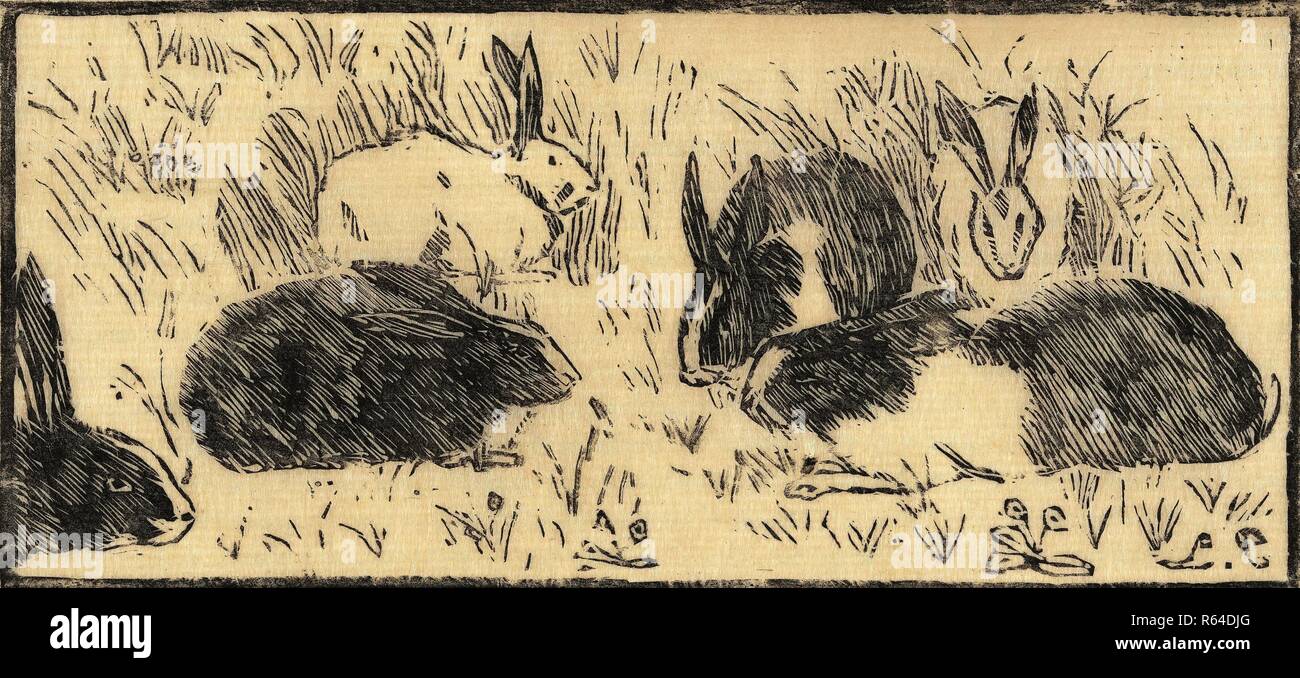 Rabbits (Les lapins). Dimensions: 16.3 cm x 23.8 cm, 7 cm x 15.3 cm.  Museum: Van Gogh Museum, Amsterdam. Author: PISSARRO, LUCIEN Stock Photo -  Alamy
