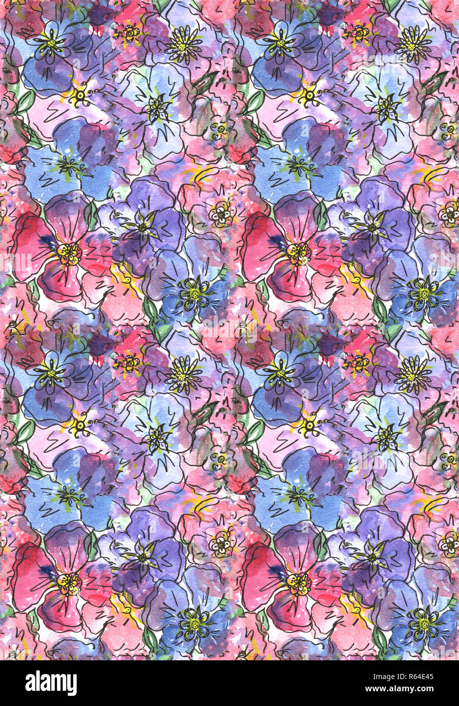 Watercolor Floral Seamless Pattern Hand Drawn Stock Photo - Alamy
